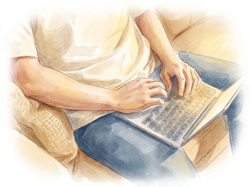 A man sitting on a couch and using a laptop
